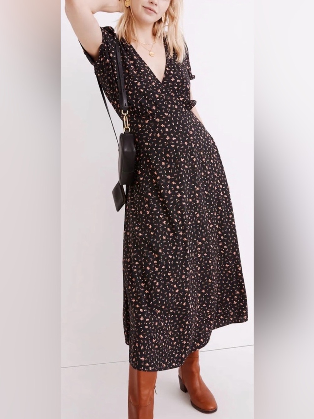 Madewell Black Faux Wrap Midi Dress